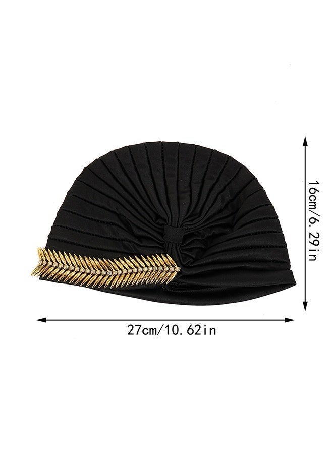 Golden Rhinestone Twist Headband Pre-tied Scarf Elastic Wedding Party Women's Hat Fashionable Stretch Breathable Bucket Hat - Image 2